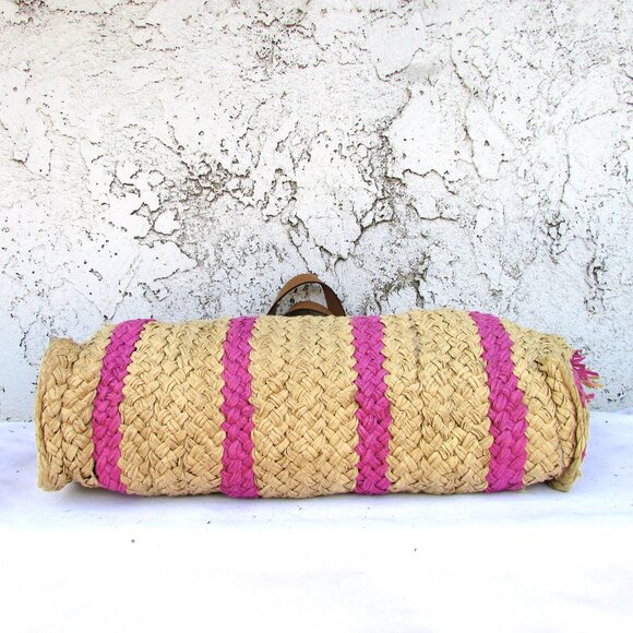 H&M pink stripe lightweight straw tote 17.75"X13" - Picture 5 of 8